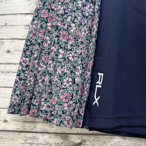 RLX Ralph Lauren Skort Womens Large Navy Floral Pleated Performance Skirt Tennis
