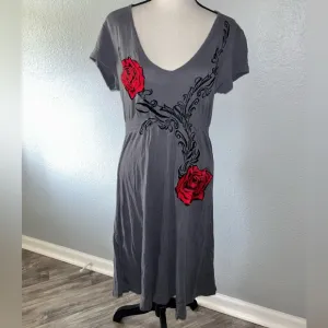 Rock &amp; Roll Cowgirl Embroidered Rose Knee Length Dress Size Large