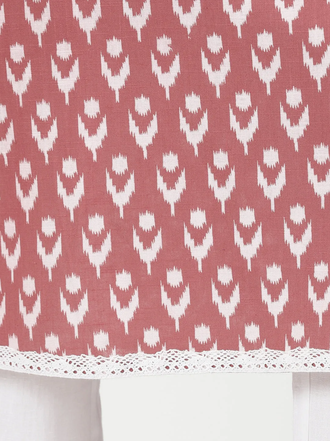 Rosewood Pink Ikat Print Shirt Collar Kurta