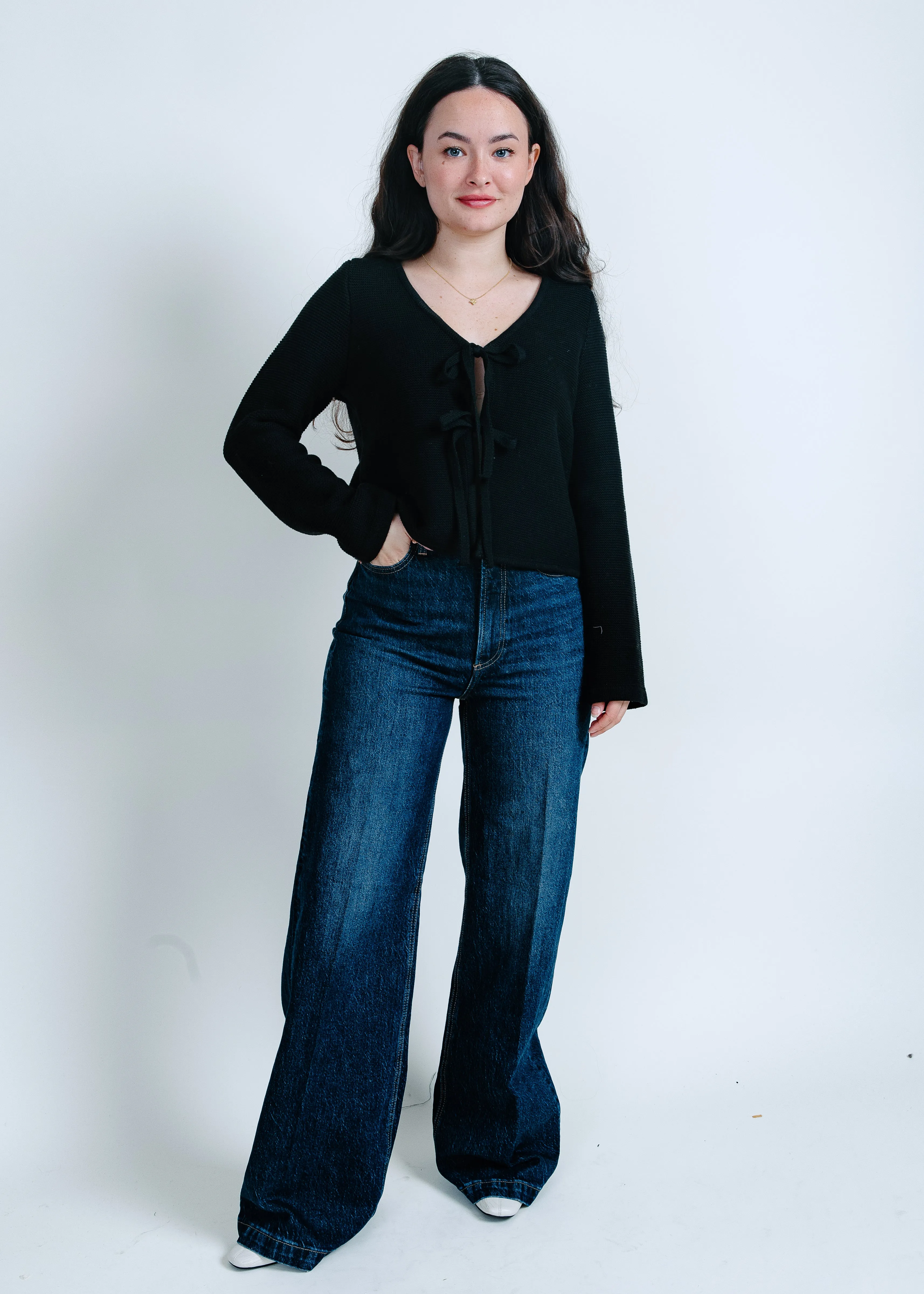 Rosie Tie Front Sweater - Black