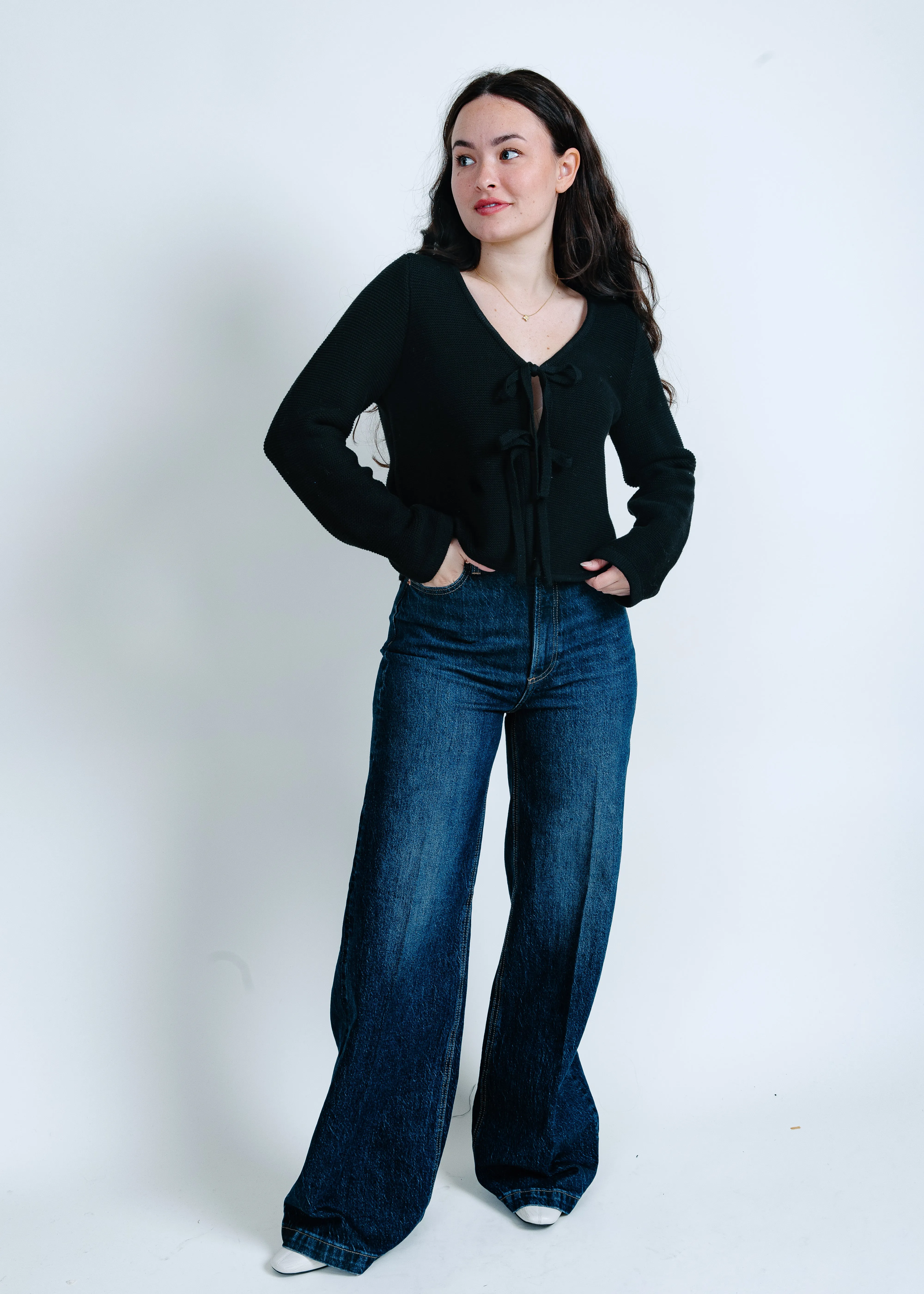 Rosie Tie Front Sweater - Black