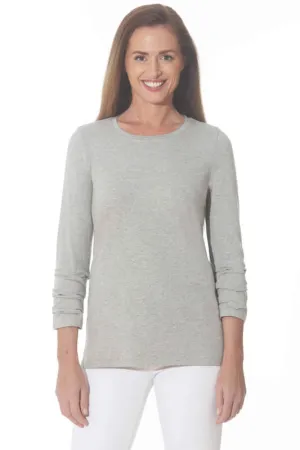 Rouched Sleeve Crewneck Top - Grey Pearl