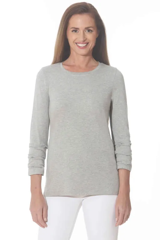 Rouched Sleeve Crewneck Top - Grey Pearl