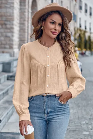 Round Neck Button Front Blouse