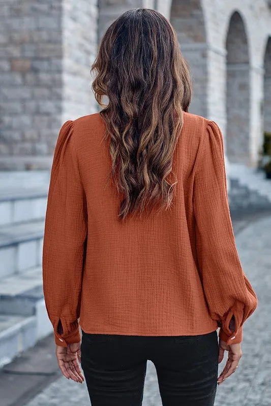 Round Neck Button Front Blouse
