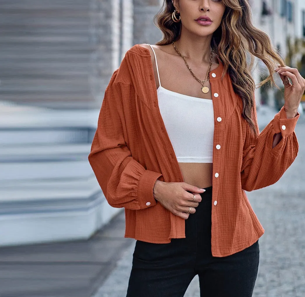 Round Neck Button Front Blouse