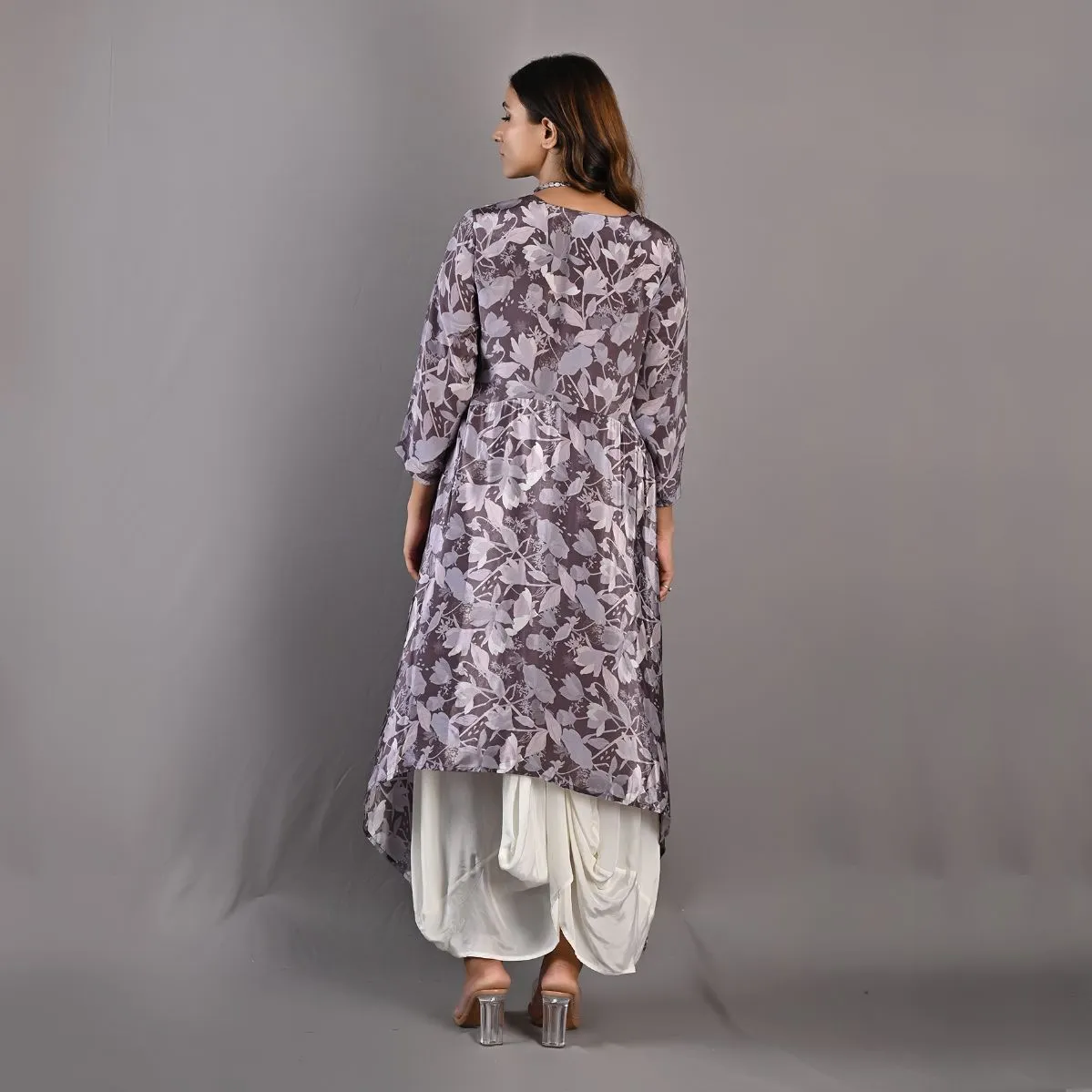 Rue- Mauve Floral Printed Cowl Dress with Neckless