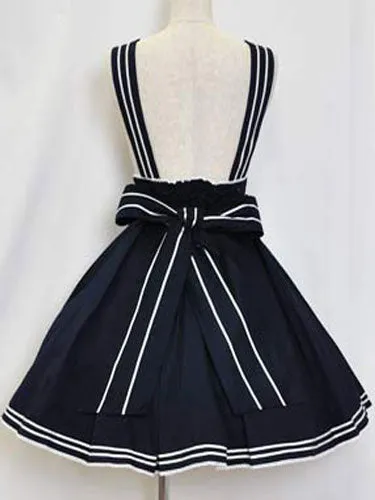 Sailor Lolita Outfits Deep Blue Short Sleeve Shirt With Pleated Jumper Skirt
