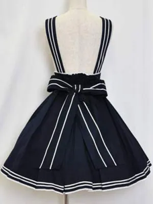 Sailor Lolita Outfits Deep Blue Short Sleeve Shirt With Pleated Jumper Skirt