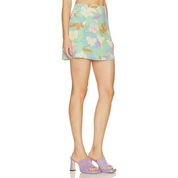 SANCTUARY Womens Green Zippered Lined Floral Mini A-Line Skirt 6
