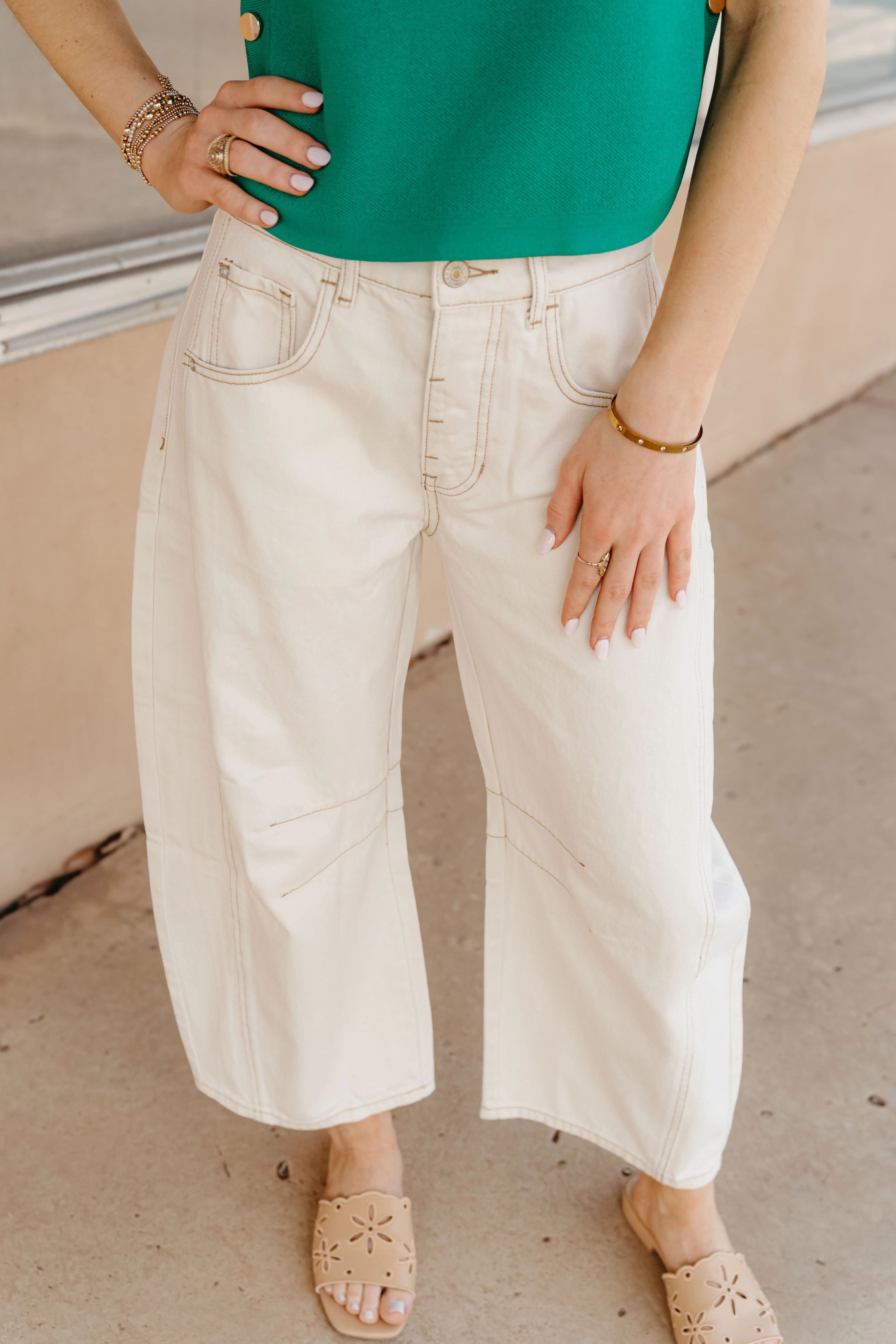 Sand Castle Cream Barrel Leg Jeans PH12611