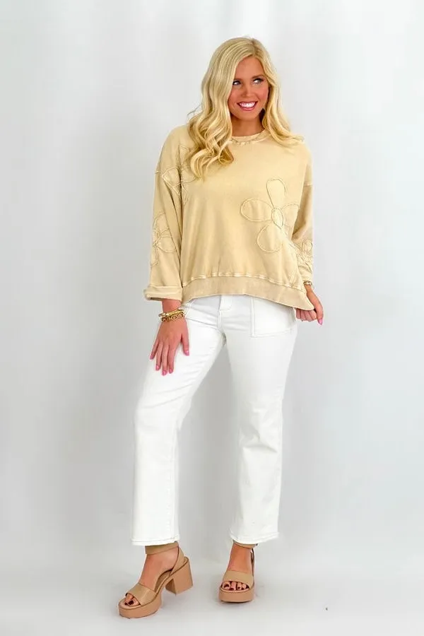 Sand Long Sleeve Flower Patch Top