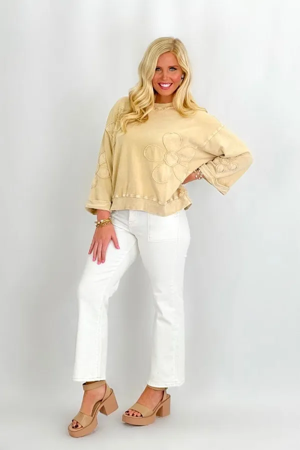 Sand Long Sleeve Flower Patch Top