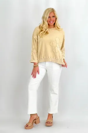 Sand Long Sleeve Flower Patch Top