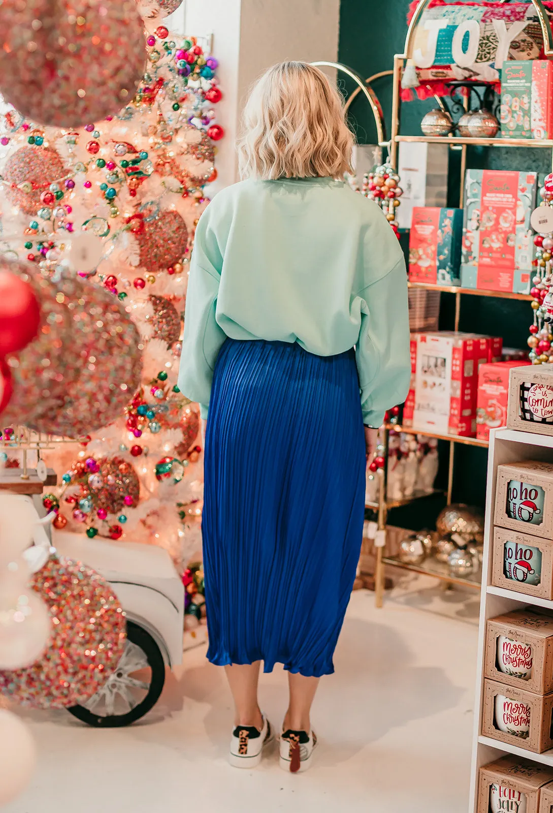 Satin Pleated Midi Skirt