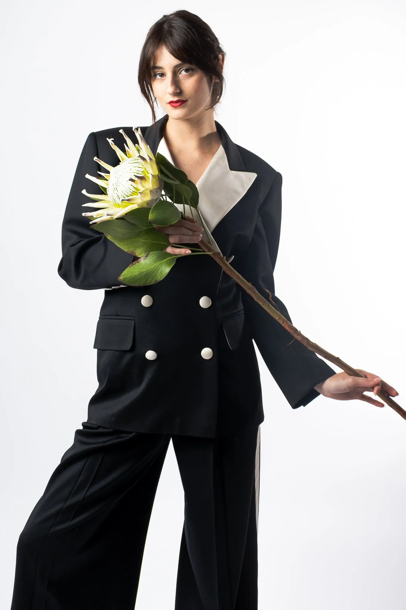 Satin Trim Tuxedo Jacket & Pant Suit