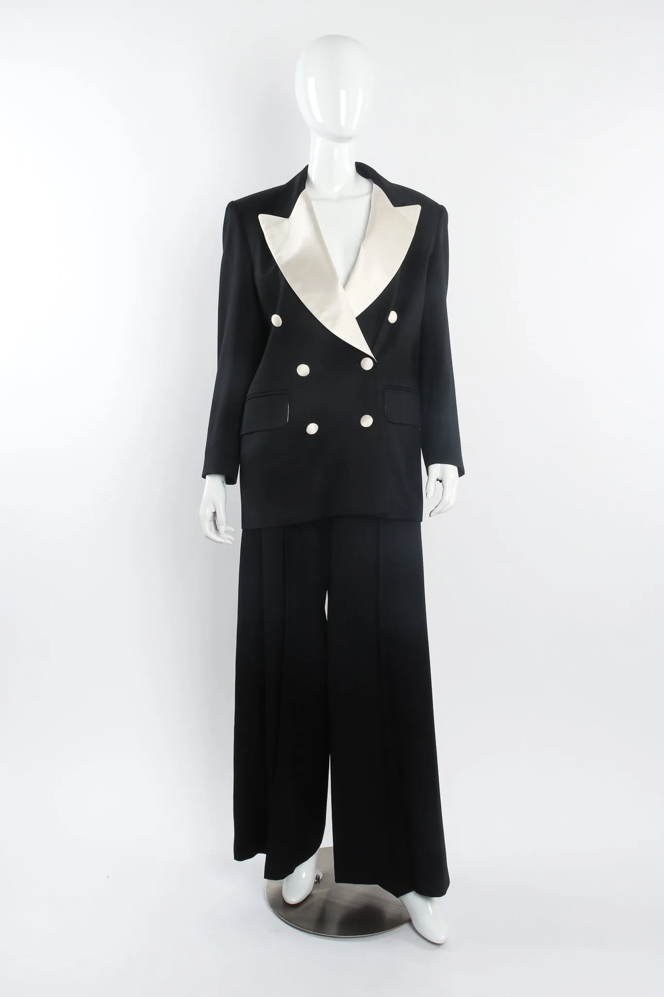 Satin Trim Tuxedo Jacket & Pant Suit