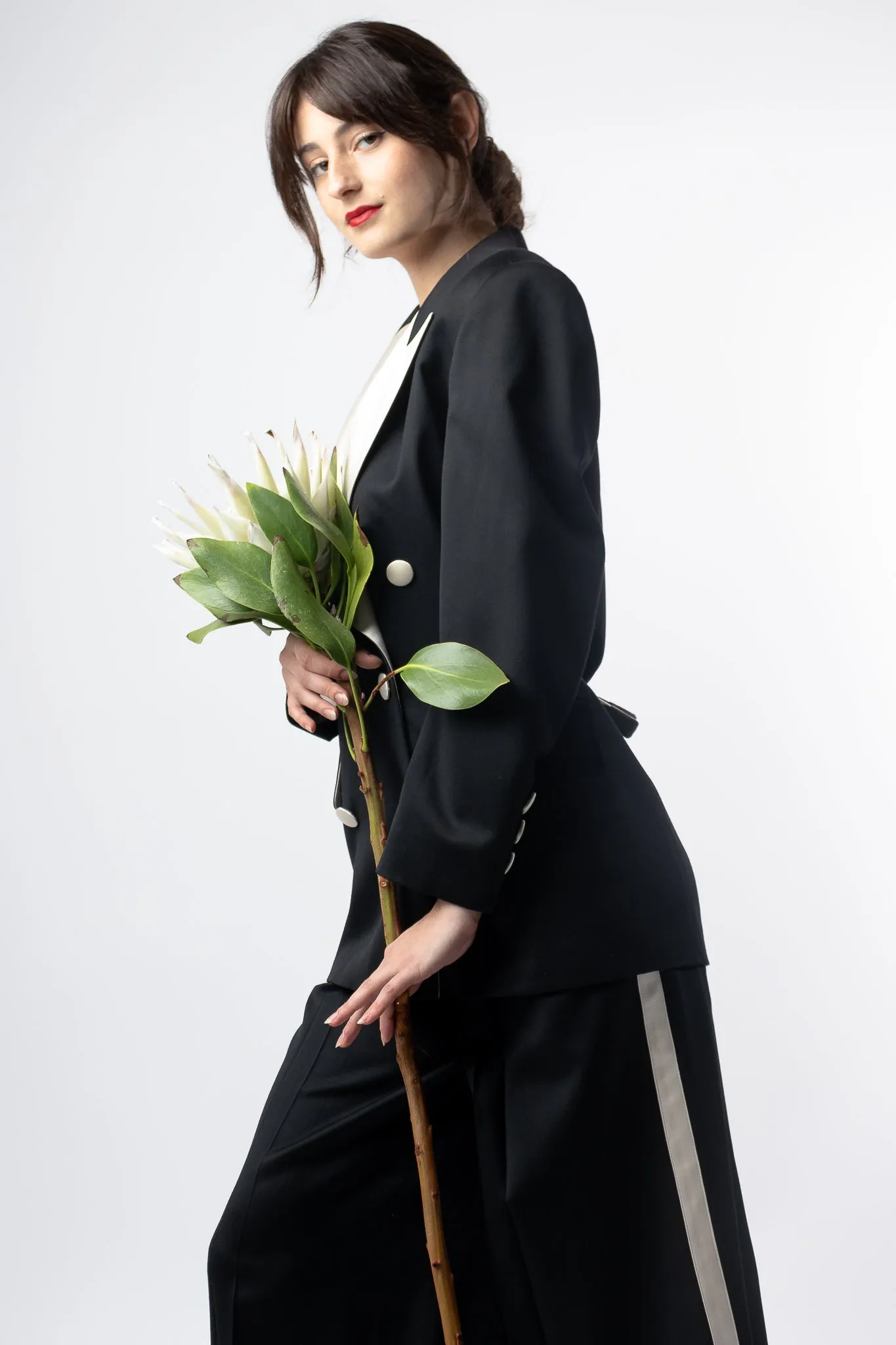 Satin Trim Tuxedo Jacket & Pant Suit