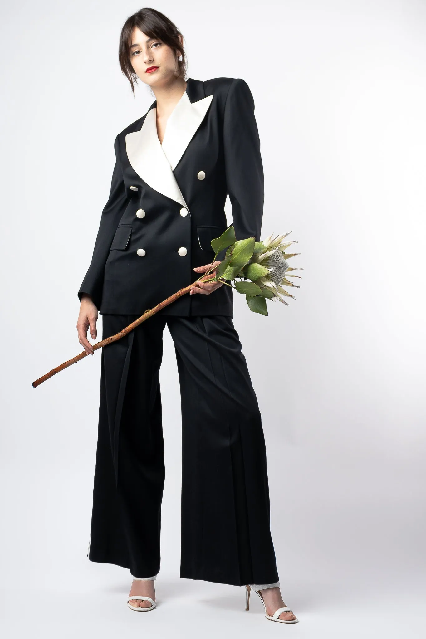 Satin Trim Tuxedo Jacket & Pant Suit