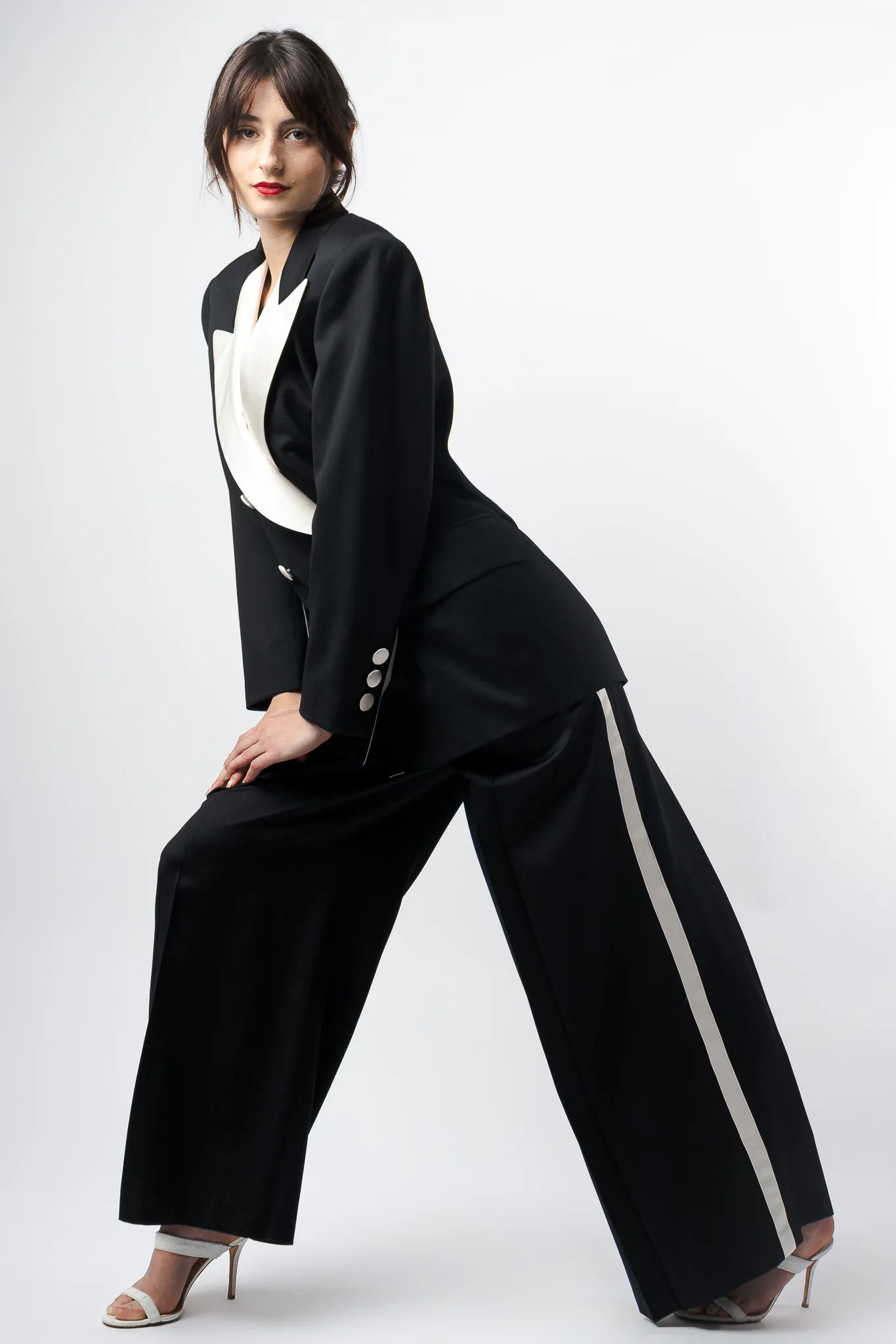 Satin Trim Tuxedo Jacket & Pant Suit