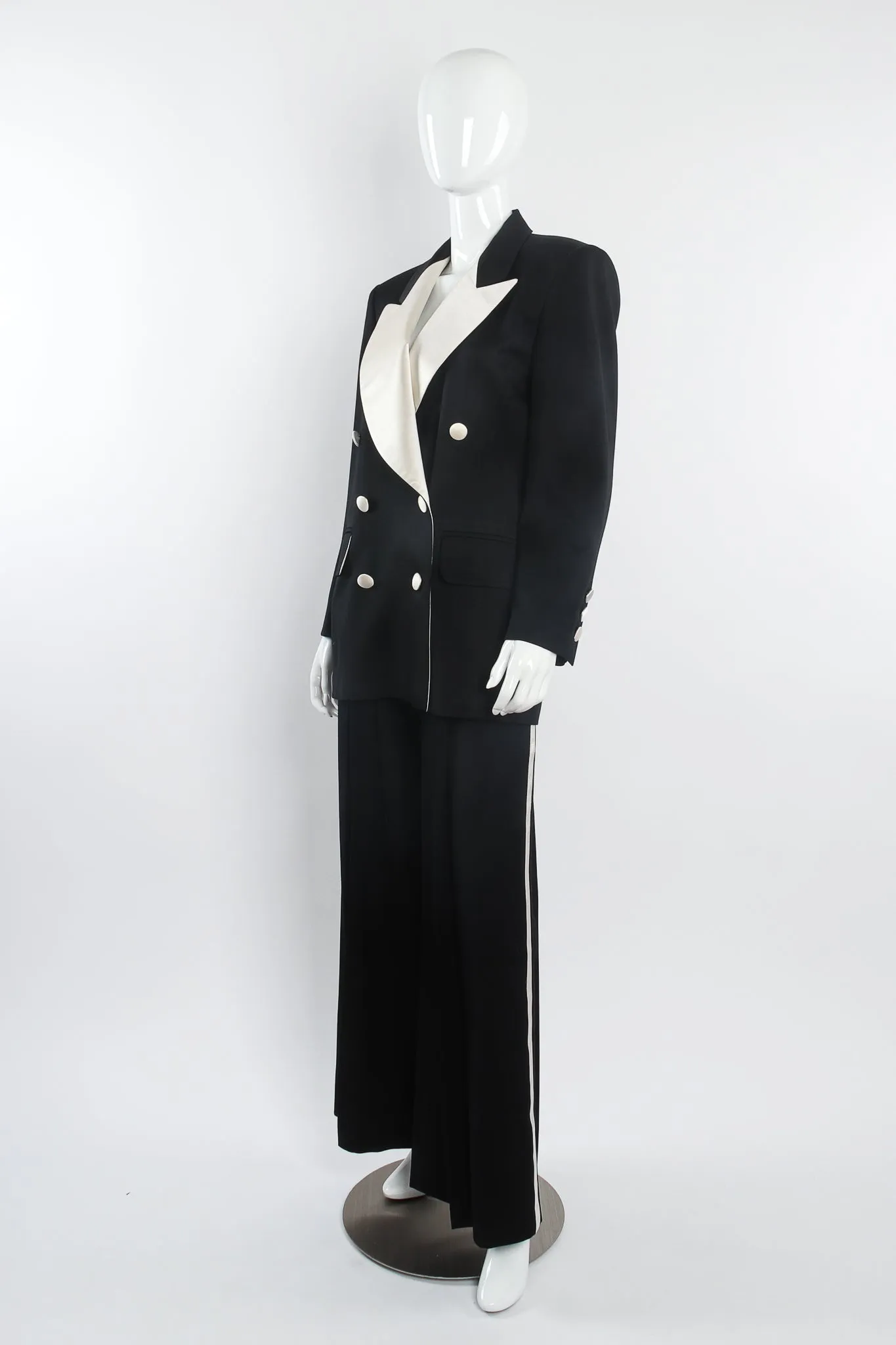 Satin Trim Tuxedo Jacket & Pant Suit