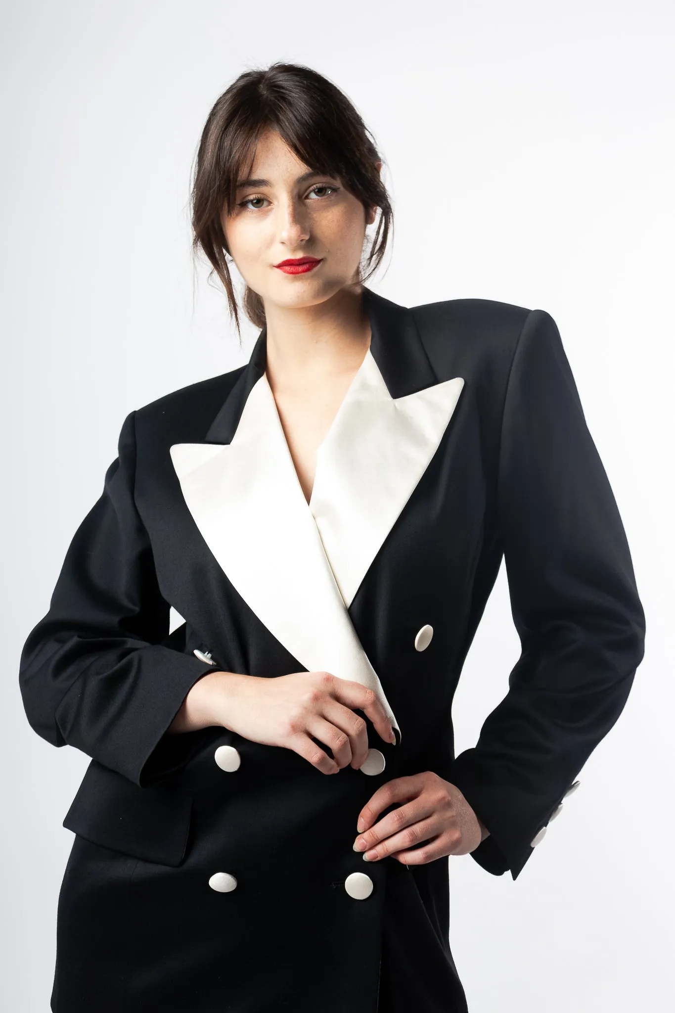 Satin Trim Tuxedo Jacket & Pant Suit