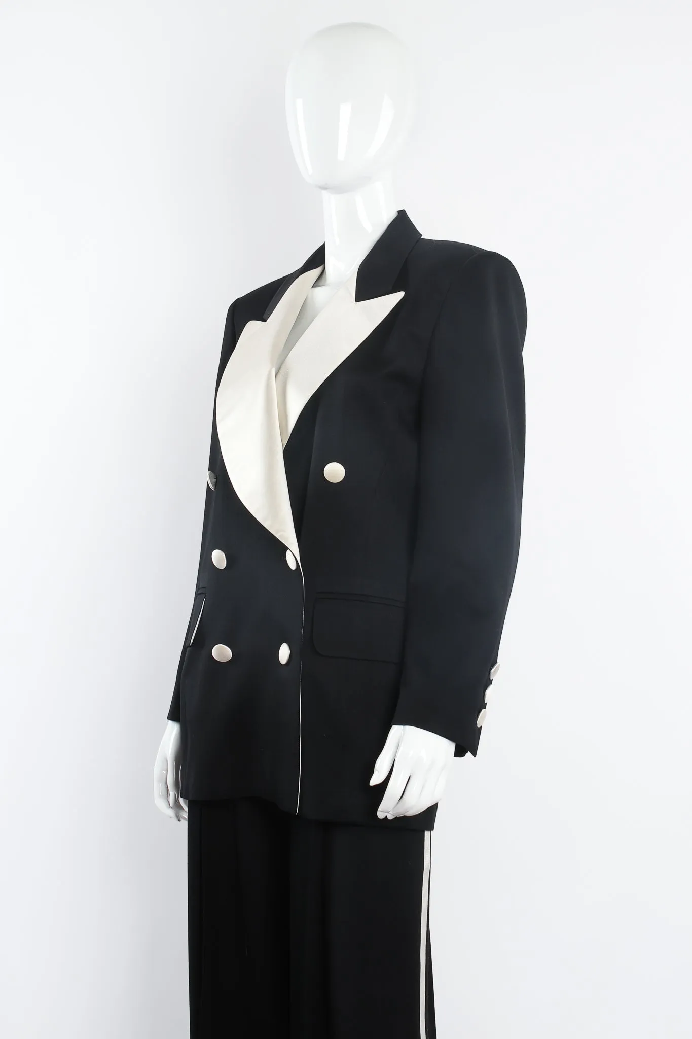 Satin Trim Tuxedo Jacket & Pant Suit