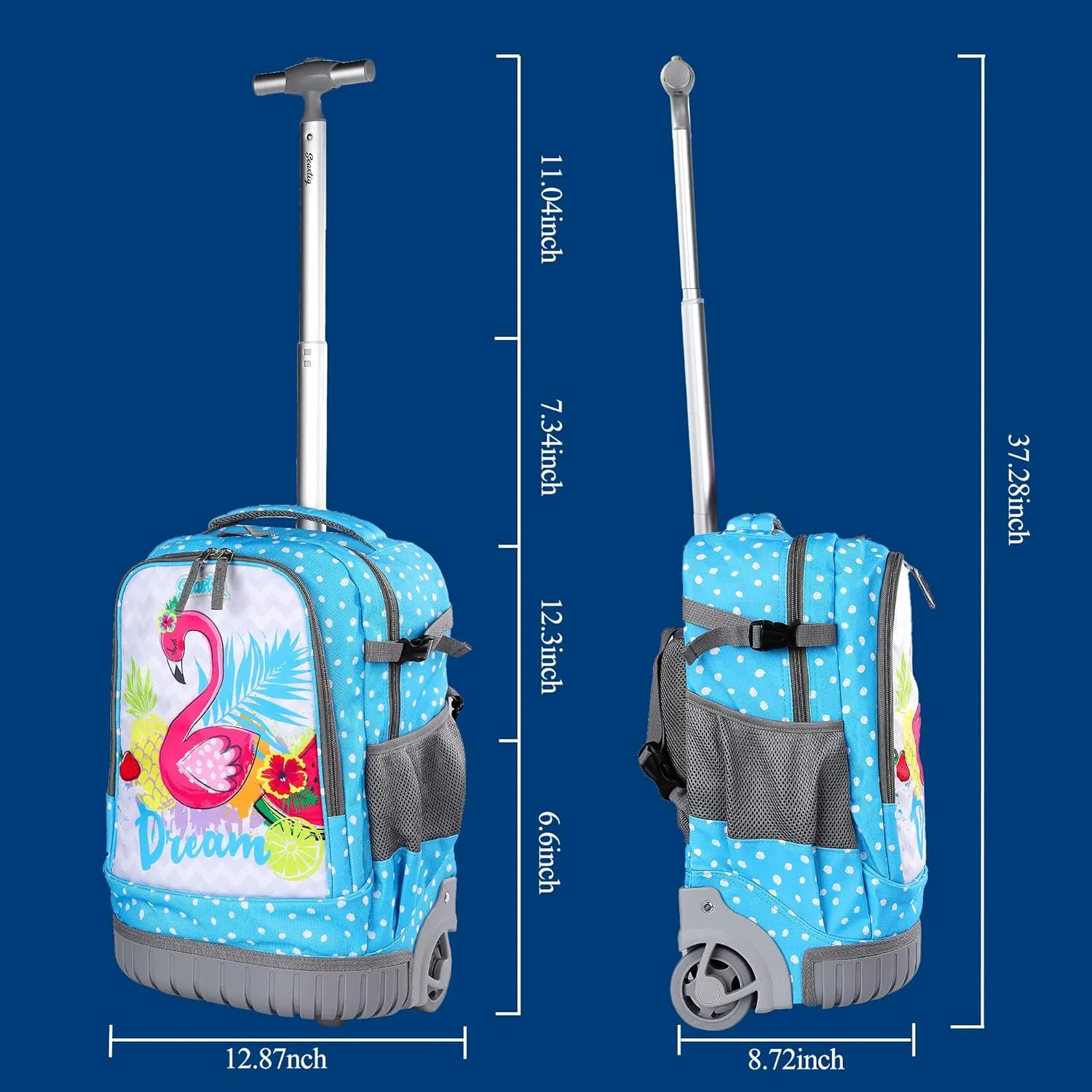 Seastig Swan Blue 18 inch Single Handle Rolling Backpack for Kids with Lunch Bag and Pencil Case Set