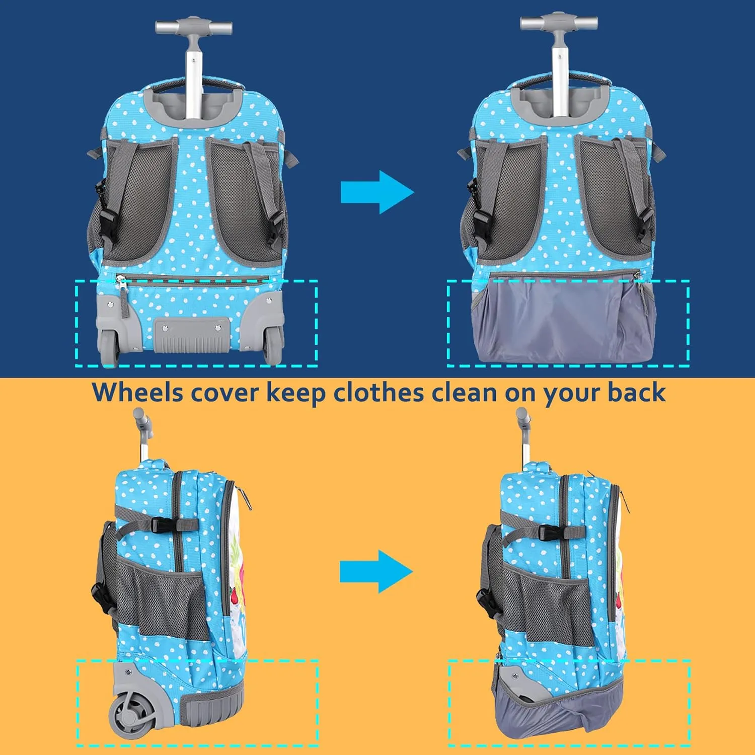 Seastig Swan Blue 18 inch Single Handle Rolling Backpack for Kids with Lunch Bag and Pencil Case Set