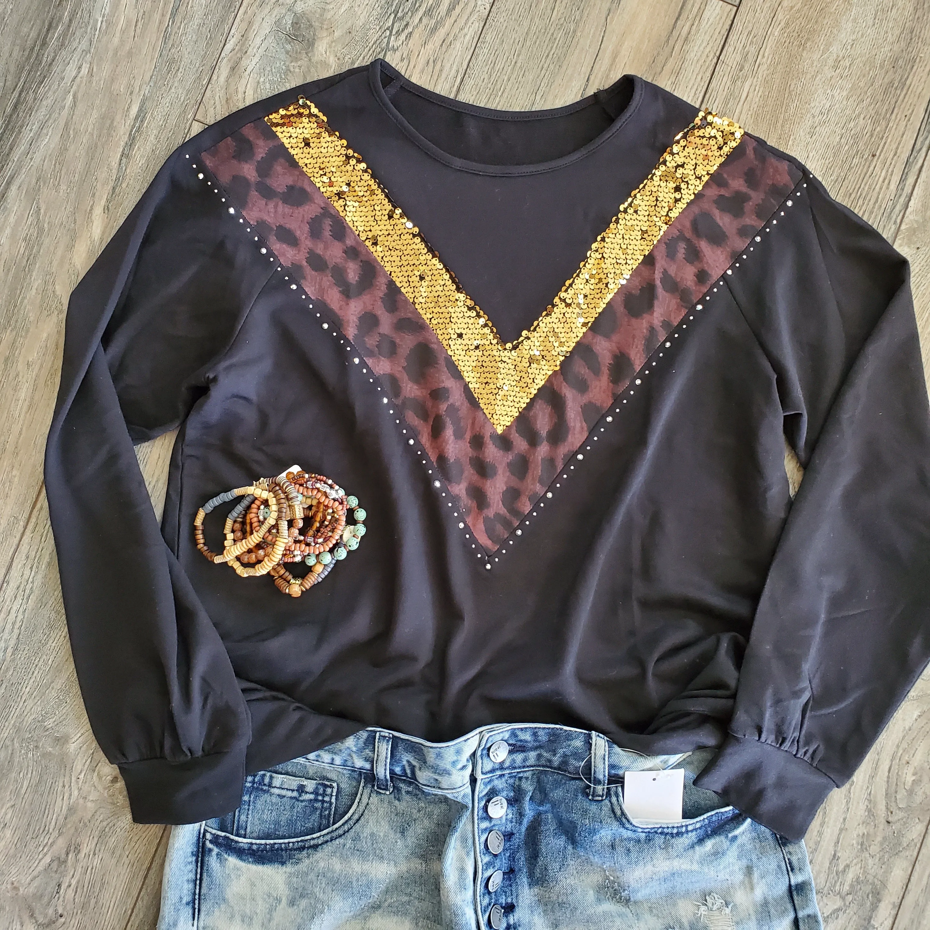 Sequin Chevron Long Sleeve Top