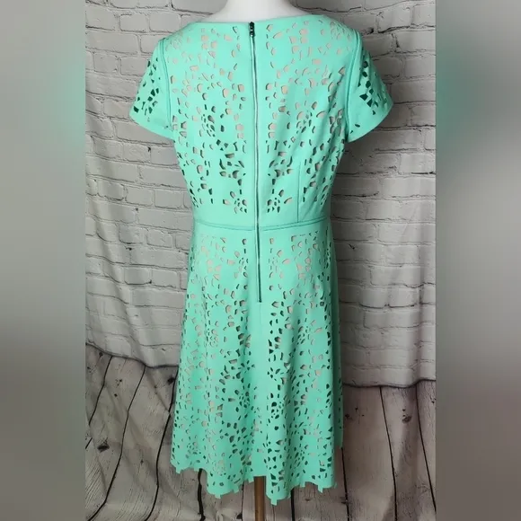 Shani Focus By Shani Laser Cut Fit &amp; Flare Dress Seafoam/Nude Size 2 (4-6)