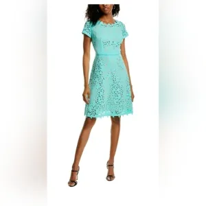Shani Focus By Shani Laser Cut Fit &amp; Flare Dress Seafoam/Nude Size 2 (4-6)