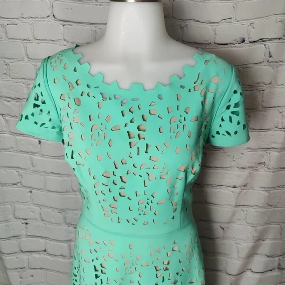 Shani Focus By Shani Laser Cut Fit &amp; Flare Dress Seafoam/Nude Size 2 (4-6)