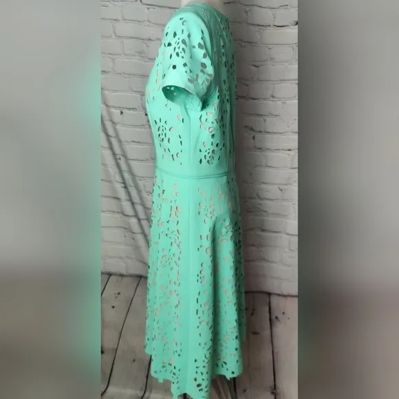 Shani Focus By Shani Laser Cut Fit &amp; Flare Dress Seafoam/Nude Size 2 (4-6)