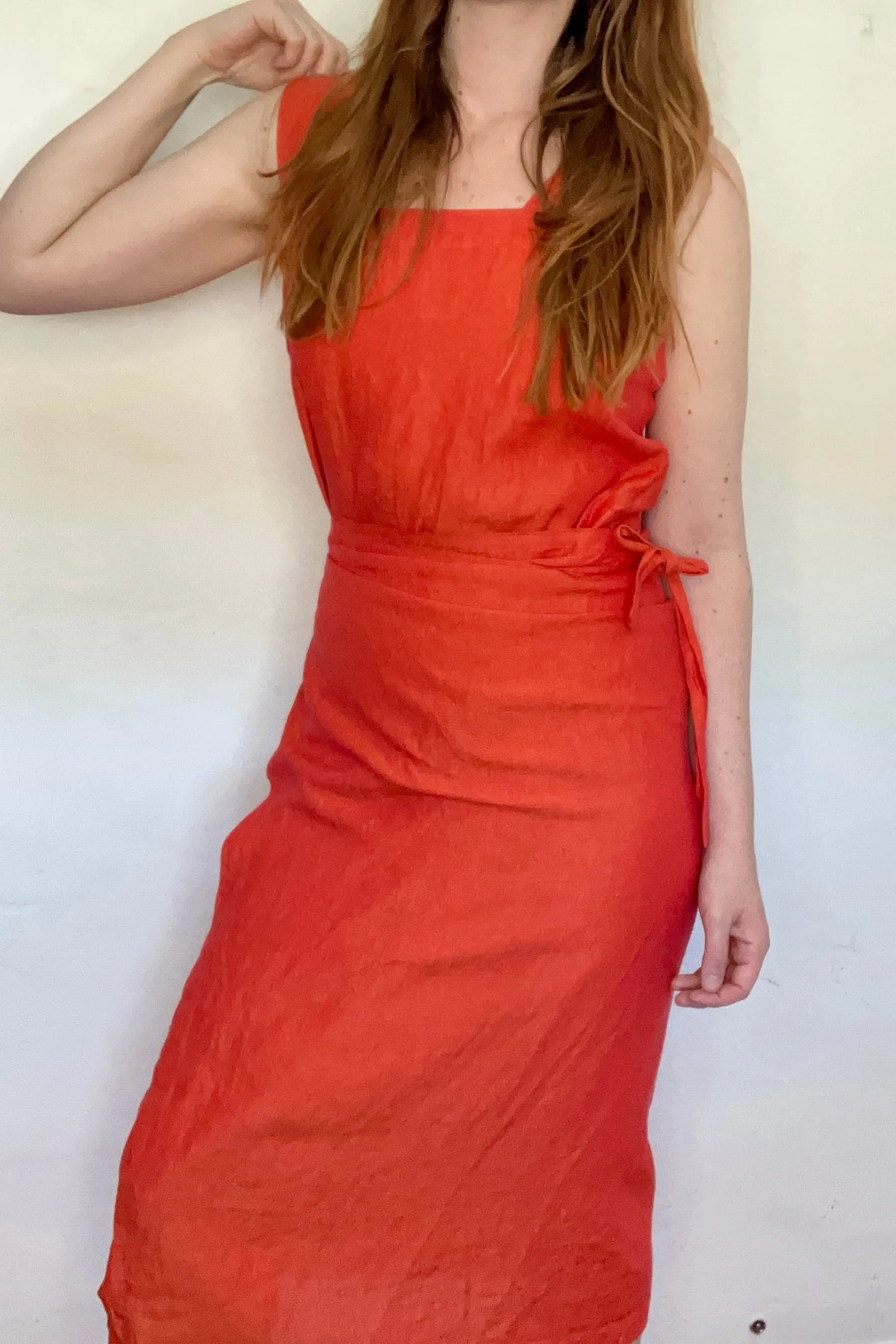 Shirin Guild Blood Orange Linen Wrap Dress