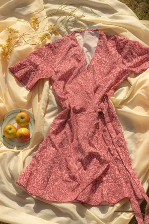 Short Sleeve Spotty Wrap Mini Dress