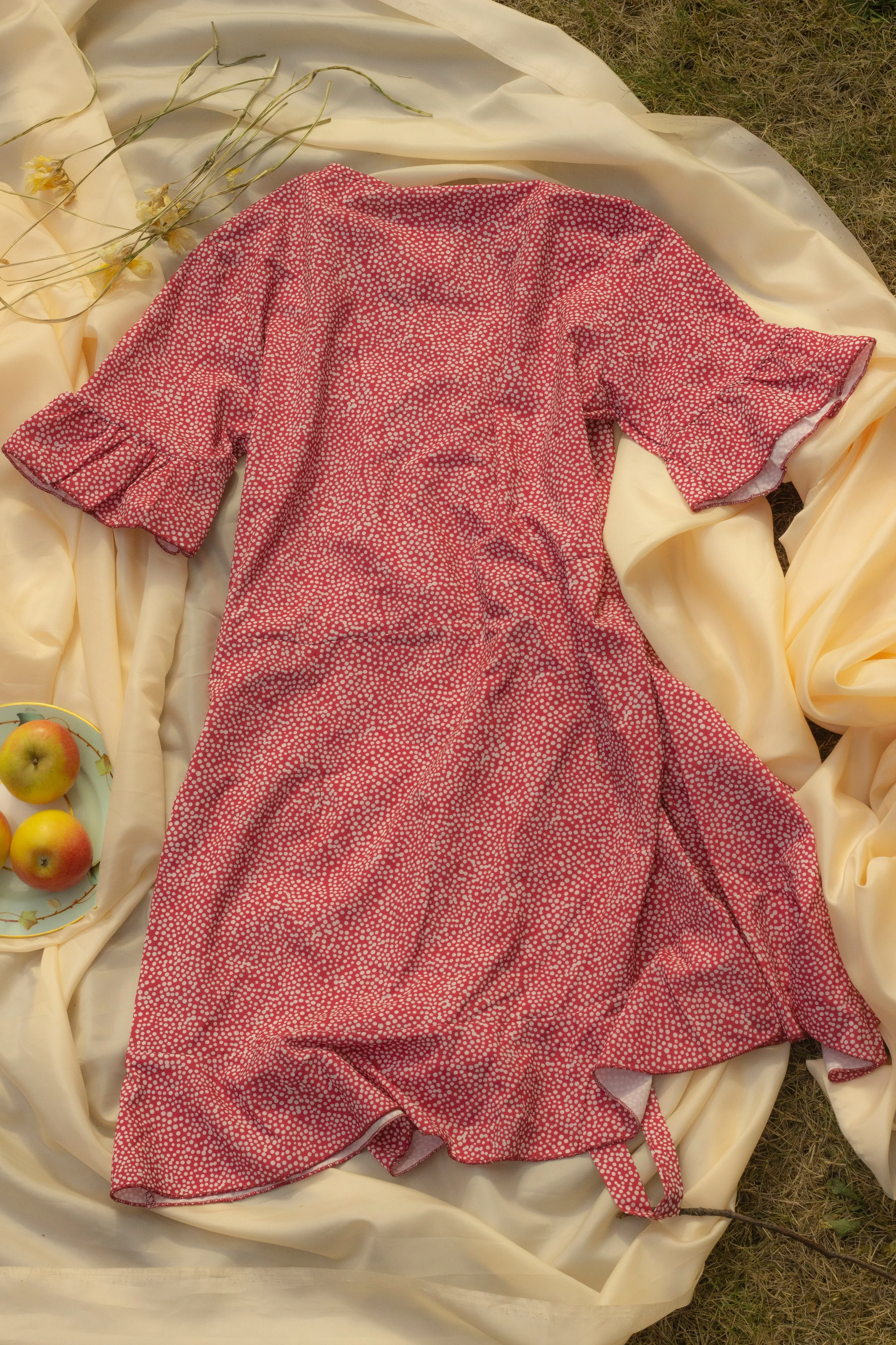 Short Sleeve Spotty Wrap Mini Dress