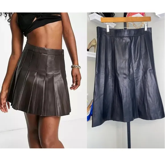 SIGNATURE PLEATED LEATHER SKIRT