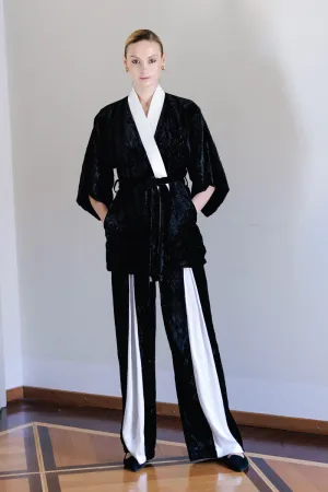 Silk Velvet Tailor Made Black and White Suit