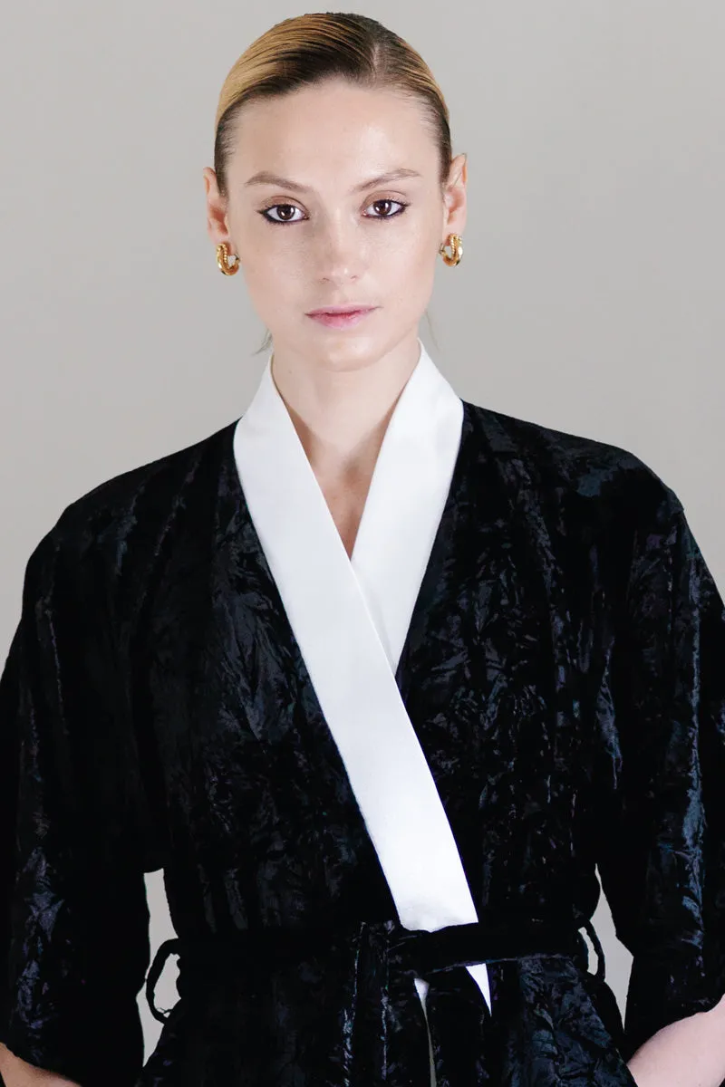 Silk Velvet Tailor Made Black and White Suit