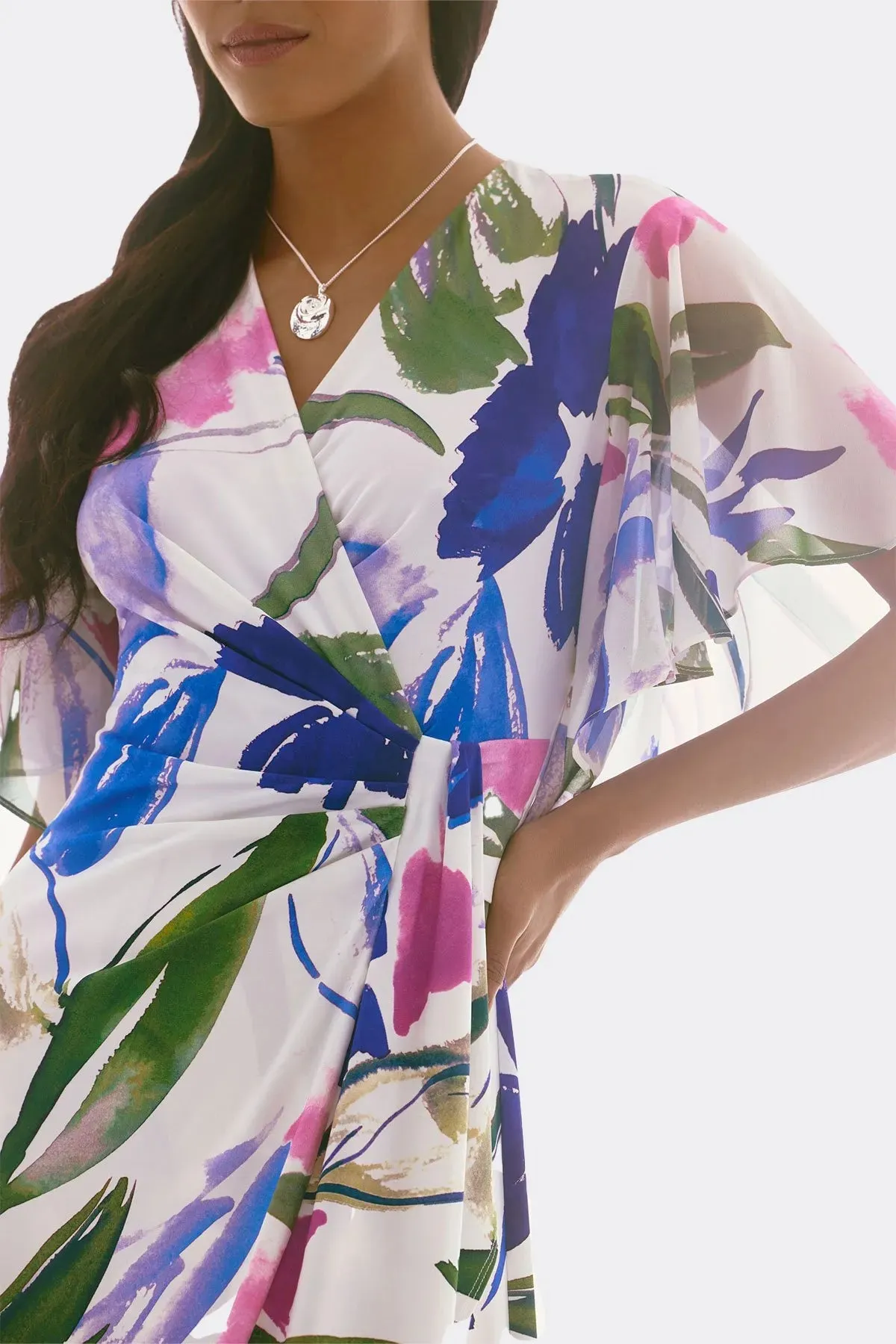 Silky Knit And Chiffon Floral Wrap Dress Style 251707