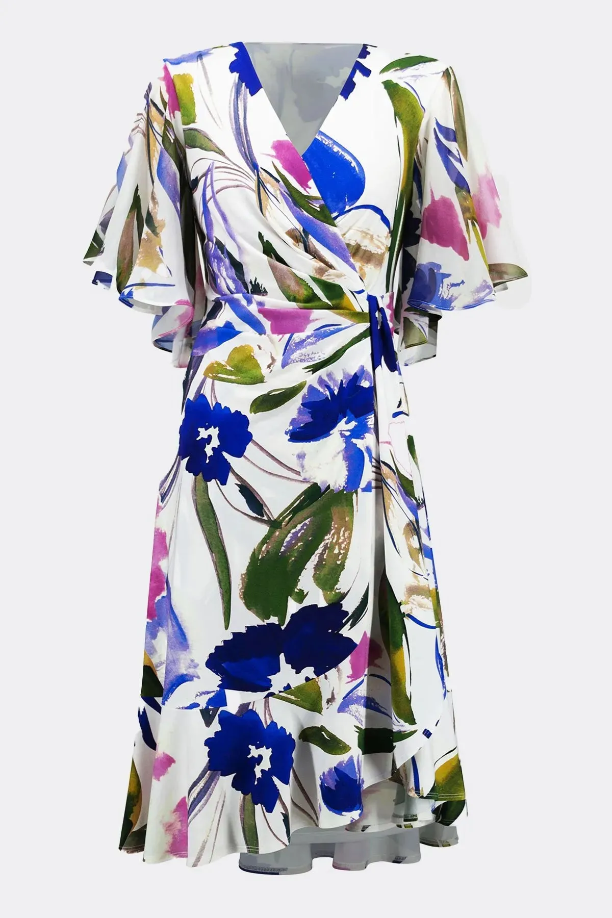 Silky Knit And Chiffon Floral Wrap Dress Style 251707