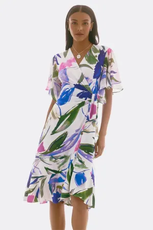Silky Knit And Chiffon Floral Wrap Dress Style 251707