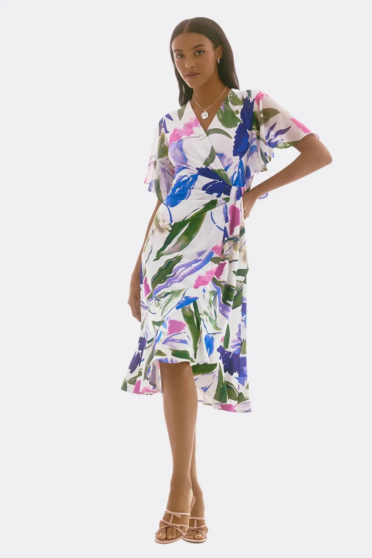 Silky Knit And Chiffon Floral Wrap Dress Style 251707