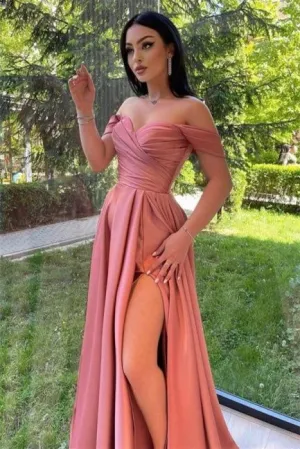 Simple Sweetheart Off-the-shoulder A-line Prom Dress With Split Long     fg1921