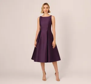 Sleeveless Mikado Fit And Flare Midi Dress With V-Back In Luxe Plum