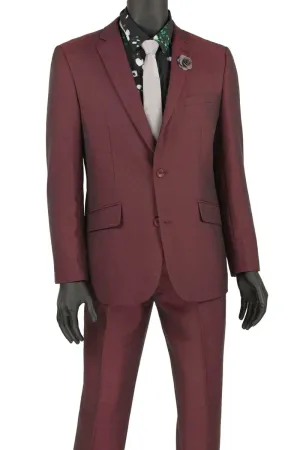 Slim Fit 2 Piece Suit Single Breasted 2 Button Design (Burgundy) S2RK-7