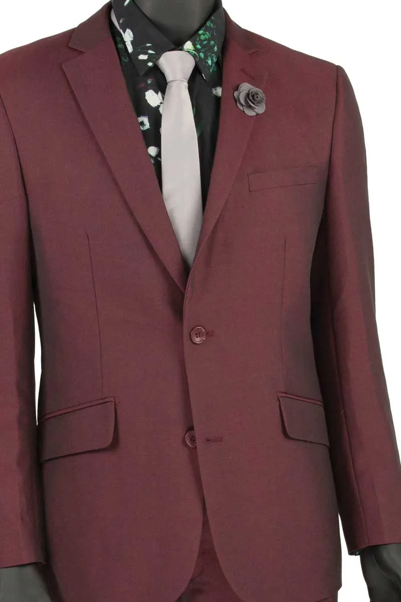 Slim Fit 2 Piece Suit Single Breasted 2 Button Design (Burgundy) S2RK-7
