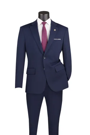 Slim Fit 2 Piece Suit Stretch Fabric Suit with Adjustable Waistband Navy SDX-3