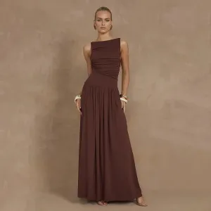 Slim Solid Color Dress - Sexy Sleeveless Pleated Dress